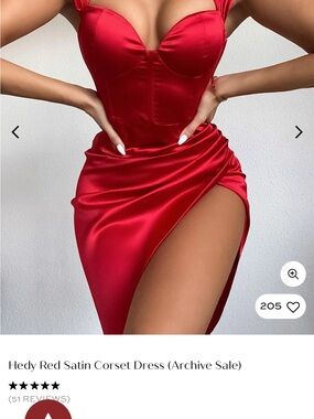 Red Satin Corset Mini Dress with High Slit